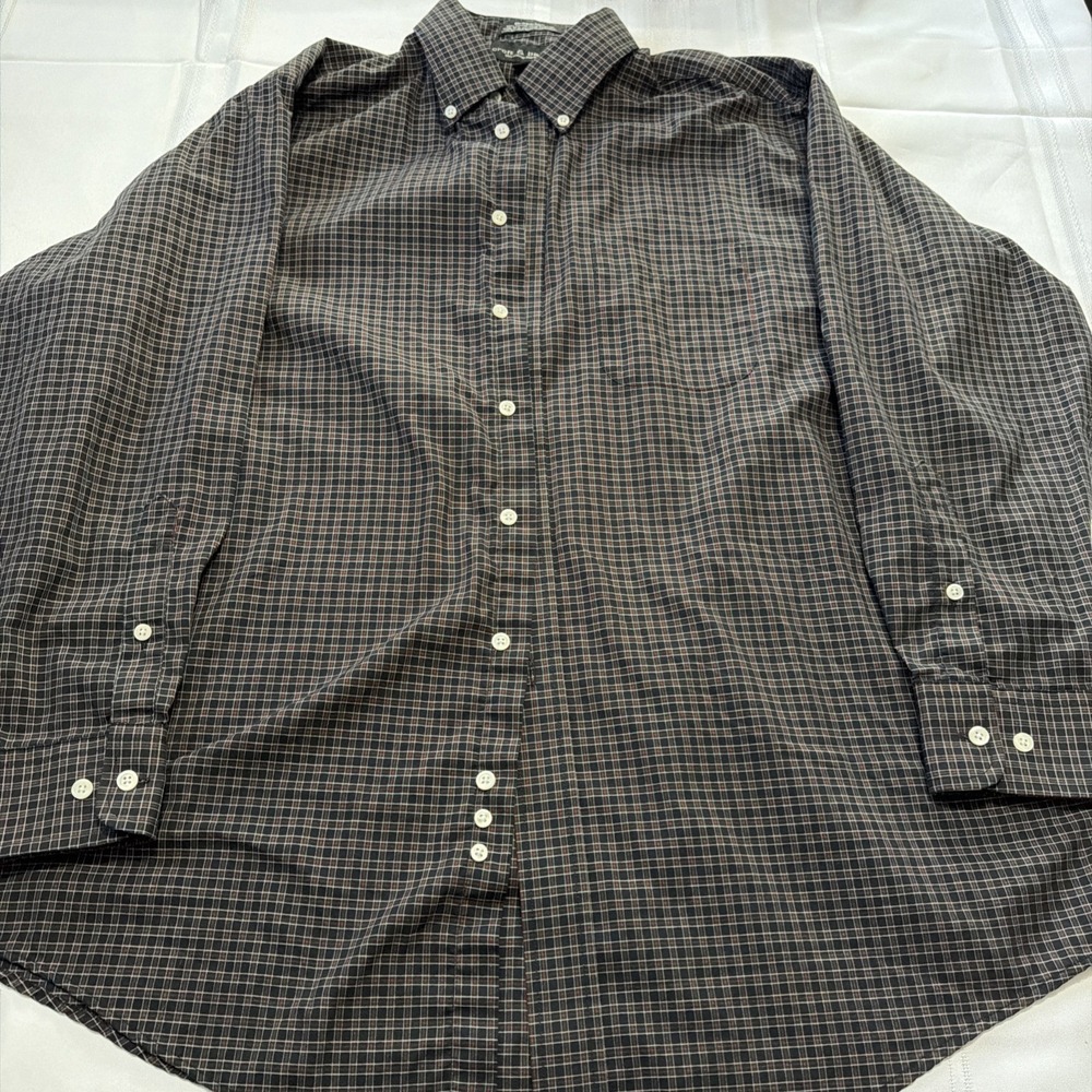 Croft & Barrow Mens L 16.5 32/33 Plaid Button Down Shirt Wrinkle Resistant Black